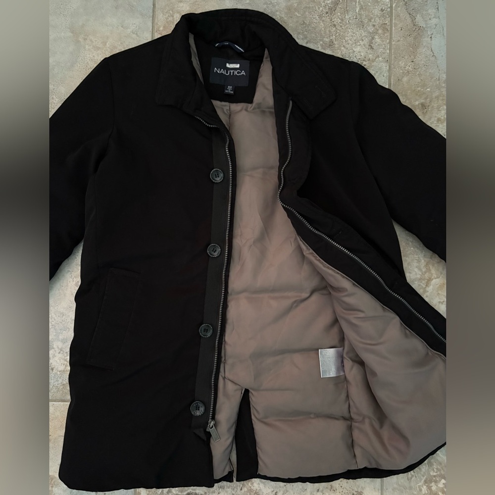 NAUTICA Men’s Black Insulated Jacket Collar Button Up Lined Heavyweight Small